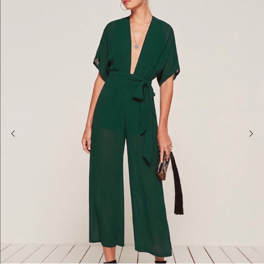 Reformation Petites “Swiss” emerald green jumpsuit in 0P